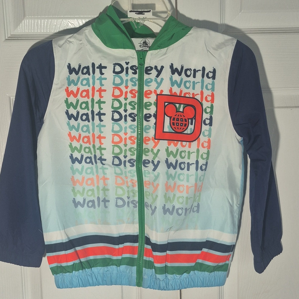 nwot WALT DISNEY WORLD Logo Windbreaker FL Vacation Hooded Full Zip Rain Jacket